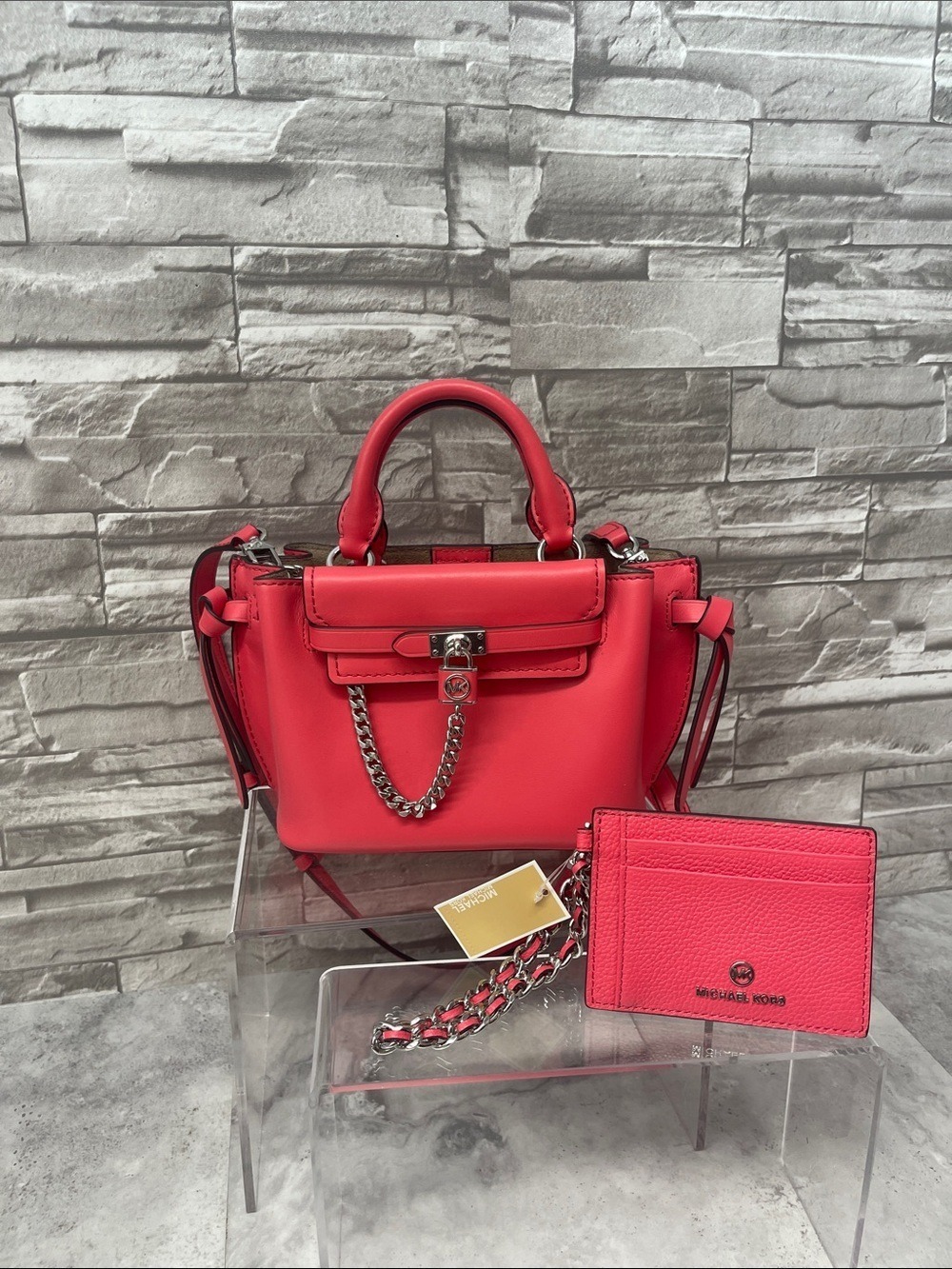 Michael Kors Small Legacy Hamilton Satchel & Matching Wallet Geranium Pink - Picture 15 of 15